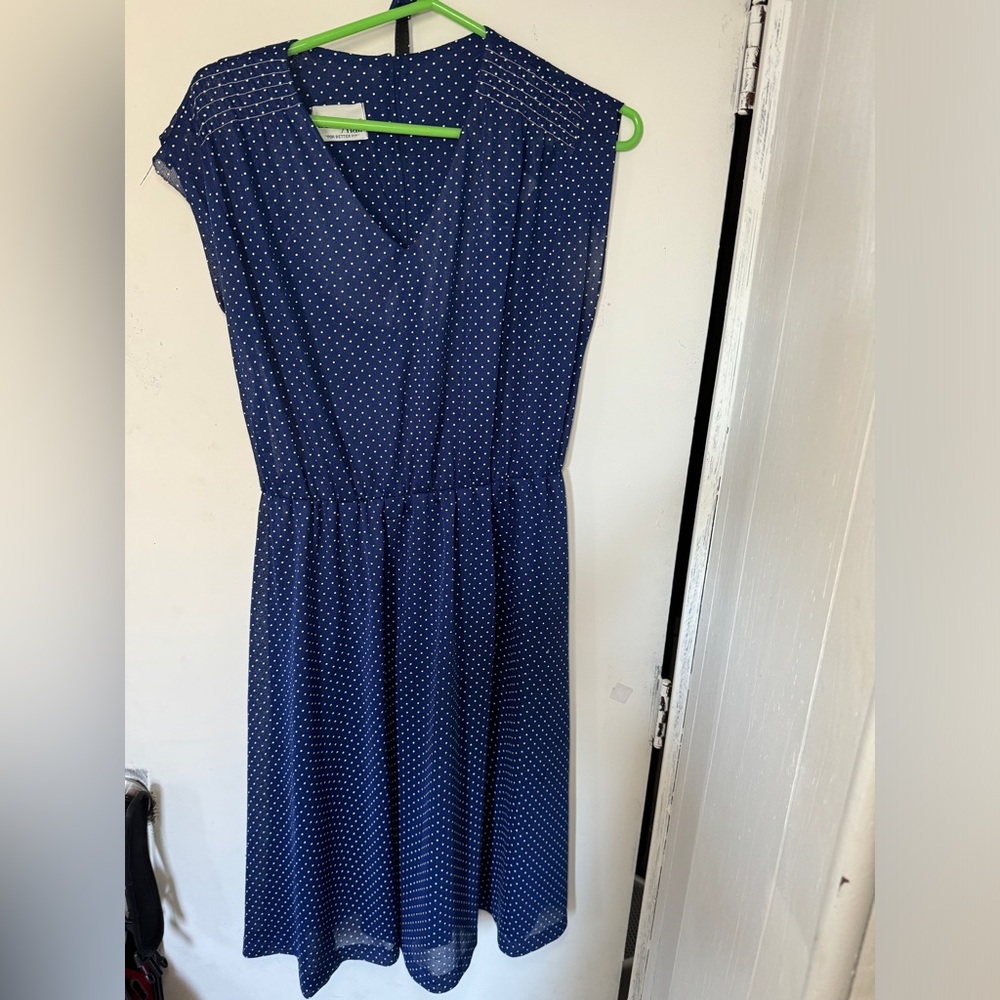 Better Half Sheer Blue Polka Dot Dress Size 14